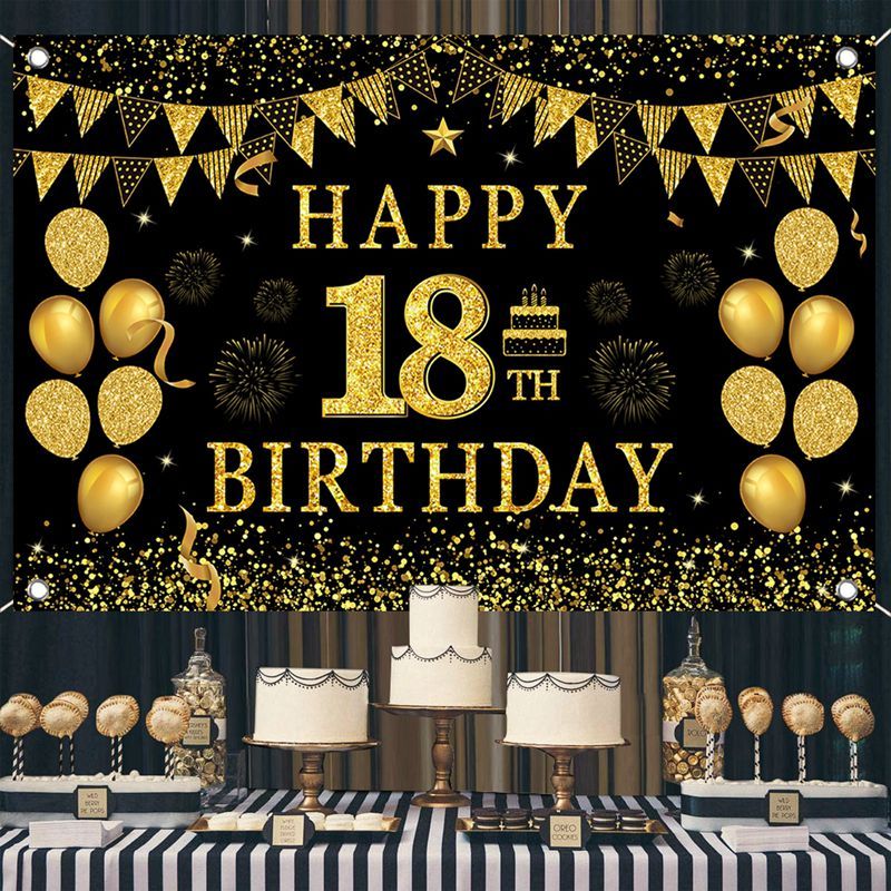 Happy 18th Birthday Banner - Gold & Brown Party Garland Hanging Decorations - View #12