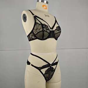 Hot Sale Hollow Out Lace Lingerie Gathered See Through Black Women's <b>Sexy</b> Embroiderers Lingerie <b>Bra</b> & Panty <b>Set</b> - Product Image 4