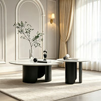 Ensemble de table basse en marbre beige avec structure en métal, matériaux durables et modernes, pour salon
