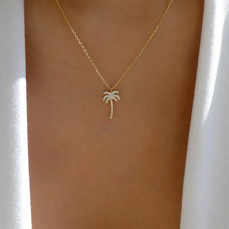 Summer Hotsale Ocean Style Coconut Tree Necklace Delicate Cute Small Crystal Palm Tree Necklace for Women Girls