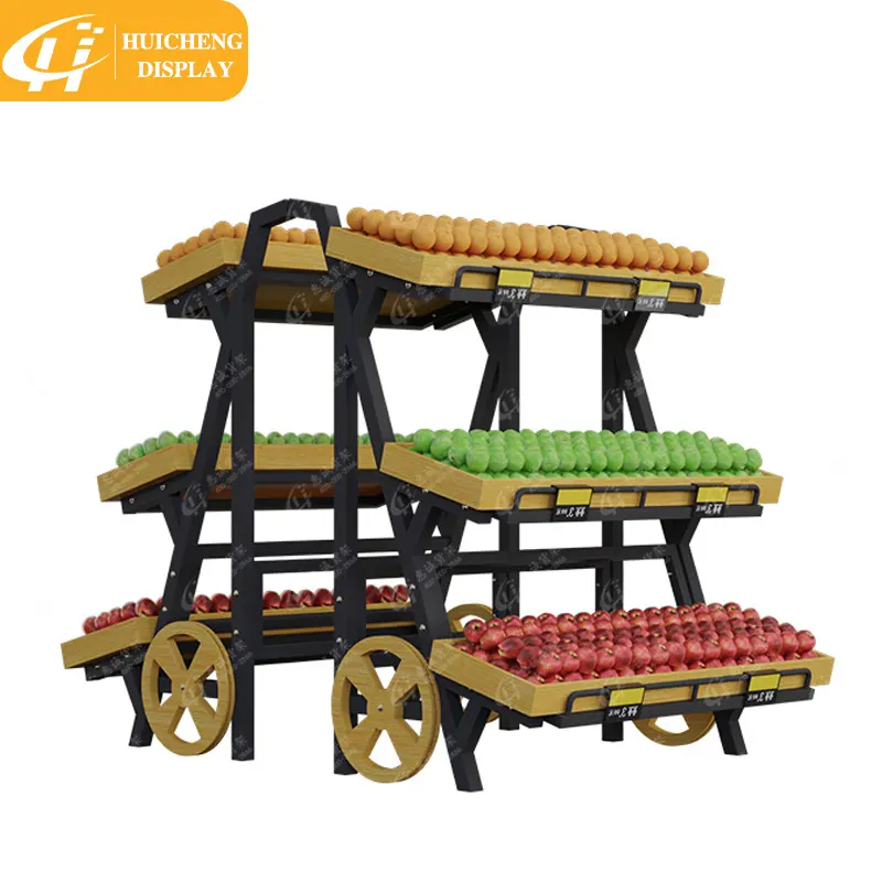 Huicheng लक्जरी ठोस लकड़ी ताजा सब्जियों और फलों के लिए सुपरमार्केट प्रदर्शन रैक
