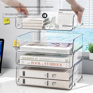 Étagère de rangement de fichiers classique empilable en PET transparent, support de bureau, organisateur de table pour livres et papier A4 - Product Image 3