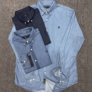 Chemise en denim de coton délavé à manches longues pour homme, logo classique de cheval de guerre brodé transfrontalier, coupe ajustée décontractée, col à revers - Product Image 2