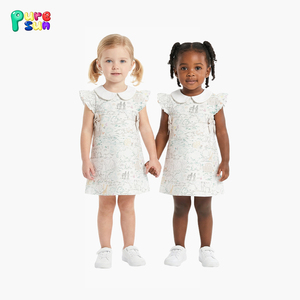 Puresun Hoge Kwaliteit Casual Print Flutter Mouw Strik Katoenen Meisjes Zomerjurk ODM Custom Knielange - Product Image 1