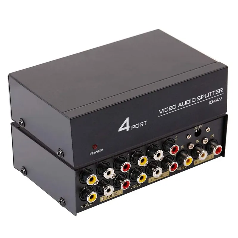 Caja divisora accionado de 4 vías, 3 RCA, compatible con 1 en 4 salidas, distribución de Audio y vídeo
