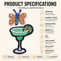 Patchs brodés papillon cocktail avec sequins pour vêtements, sacs, vestes et accessoires DIY