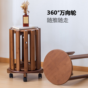 Bamboo <b>Stool</b> Stackable Round Walnut Color Home Living Room Furniture Minimalist Design Modern Appearance - Product Image 5