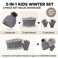 Ensemble de chapeaux d'hiver pour enfants de qualité supérieure, trois pièces, en tricot doux, thermique, pour tout-petits, ski, camping, activités de plein air par temps froid, 100%