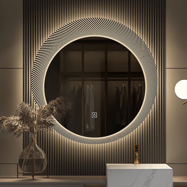 Modern Smart Touch Screen LED Anti-Fog Wall-Mounted Bathroom Makeup Mirror IP65 Illuminated Lighting Apartment Hotels Villas