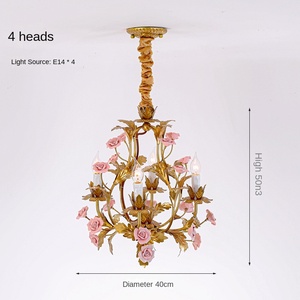 Lustre américain en fer Vintage Pastoral Designer <span class=keywords><strong>Restaurant</strong></span> French Gold Rose Bedroom Lamp with LED Hanging Light - Product Image 5
