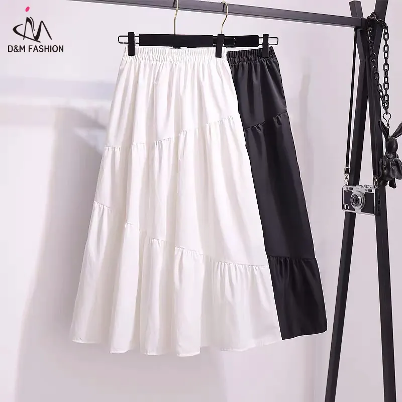 D&M Hot Selling 2022 New Korean Style White Fashion Sweet Women High Waist Breathable Long Pleated Umbrella Skirt and Dresses