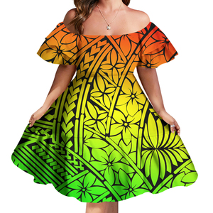 도매 사용자 정의 Polynesian 부족 Rasta 드레스 프릴 계층 이브닝 드레스 높은 허리 레게 한 어깨 파티 미니 드레스 - Product Image 2