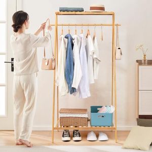 Factory Custom Wood Multifunction <b>Clothes</b> Hanging Rack OEM ODM Bespoke Double Layer Non-Folding Storage <b>Shelf</b> - Product Image 3