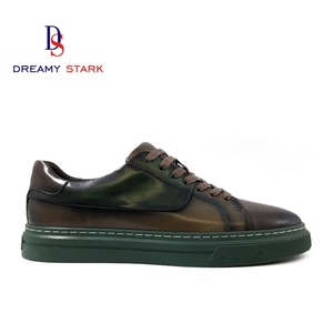 Sneakers pour hommes en cuir de vache véritable de haute qualité, deux tons de couleur, logo personnalisé, fabrication artisanale, confortables, respirantes, automne, luxe - Product Image 4