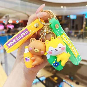 2024 New 3D PVC Rubber Animals <b>Key</b> <b>Chain</b> Keyring Creative Cute Cartoon Bear Rabbit with Drink Keychain - Product Image 4