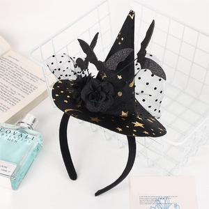 Chapeau de sorcière noire bandeau d'halloween avec chauve-souris Rose lune et étoile motif fantaisie pièce de <span class=keywords><strong>tête</strong></span> pour adulte enfants fête carnaval - Product Image 5