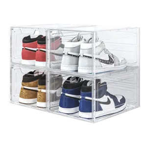 Boîtes à chaussures épaissies transparentes de stockage en plastique de tiroir transparent d'affichage baskets empilables Aj organisateur pliable boîte à chaussures personnalisée