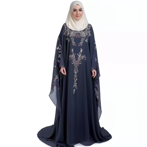 卸売 エレガントな刺繍入りイスラム服 ジルバブ ニカブ ブルカ カフタン 礼拝用 無地 ロング丈 ムスリム アバヤドレス ヒジャブ付き - Product Image 4