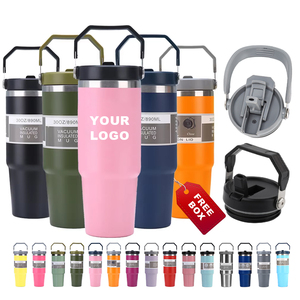 Gobelet isotherme réutilisable en acier inoxydable 304 à double paroi, 30 oz, avec revêtement poudré, blanc, pour café chaud et froid, avec <span class=keywords><strong>paille</strong></span> et poignée, en gros - Product Image 1