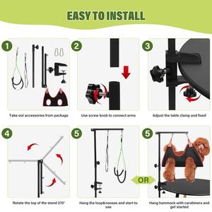 Bras de toilettage pour animaux de compagnie avec hauteur réglable et cadre pliable en fer noir, support de toilettage pour chiens - Product Image 4