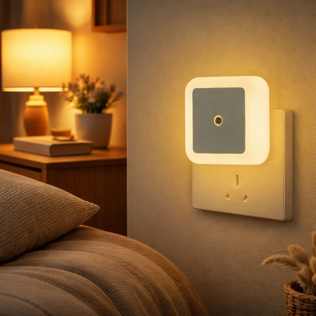 Square Plug in Night Light LED with Auto Sensor Warm Light for Bedroom Hallway Bathroom