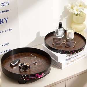 Bathroom Round Tray Wood Vanity Tray Kitchen <b>Sink</b> Storage Plant Countertop Organizer Serving Tray or Condiment Storage Rack - Product Image 4