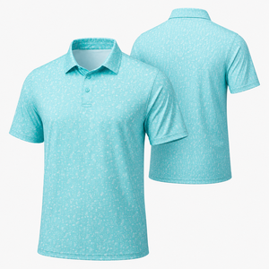 Polo de Golf Azul Claro Personalizado para Hombre, con Microimpresión Abstracta, de Alto Rendimiento, Transpirable, Elástico, OEM, ODM, Marca Privada - Product Image 4