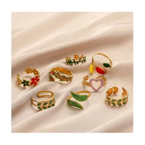 Fashion Personalized Open Stainless Steel Emerald Cross Finger Ring Women Colorful Nation Flag Knuckle Rings Jewelry