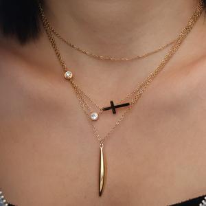 Collana di pesce astratto pendente in acciaio inossidabile collana a croce impermeabile collana a pendente con zircone lucido semplice collana - Product Image 3