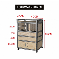 Meuble de rangement mobile en profilé aluminium et contreplaqué de bouleau avec roulettes