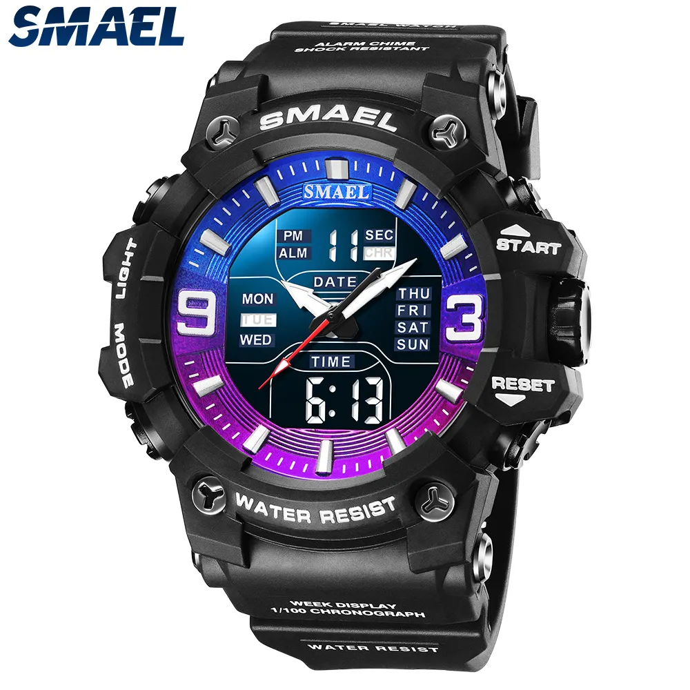 SMAEL 8049 גברים שעון ספורט עמיד למים LED אור שעון מעורר כפול זמן תצוגת שבוע תאריך אוטומטי שעוני יד ספורט זמן