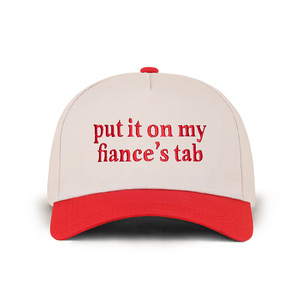 Casquette de baseball personnalisée bicolore avec les <span class=keywords><strong>mots</strong></span> « Put It on My Fiances Tab » brodés sur elle, casquette de baseball créative à cinq panneaux - Product Image 4