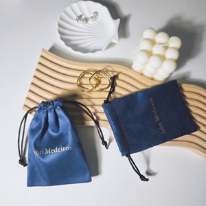 Luxury Blue Faux Suede Drawstring Gift Perfume Pouch Hot Stamping Logo Velvet Suede Dust Package Pouch Bag - Product Image 4