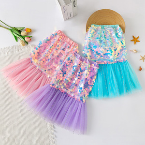 Jupe en queue de poisson sirène à paillettes pour filles <span class=keywords><strong>Ariel</strong></span> Princesse Robe sans bretelles Cartoon Anime Costumes pour enfants - Product Image 1