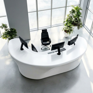 Mostrador de Recepción Extensible de Superficie Sólida Ovalada, Muebles de Oficina Modernos con Acabado Brillante para Hoteles, Edificios de Oficinas y Centros Comerciales - Product Image 1