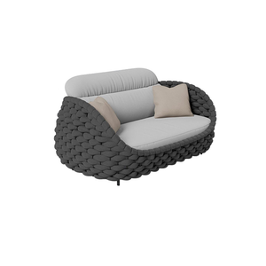 Canapé lounge rond haut de gamme en aluminium thermolaqué avec cordage tressé contemporain pour hôtel de villégiature - Product Image 2