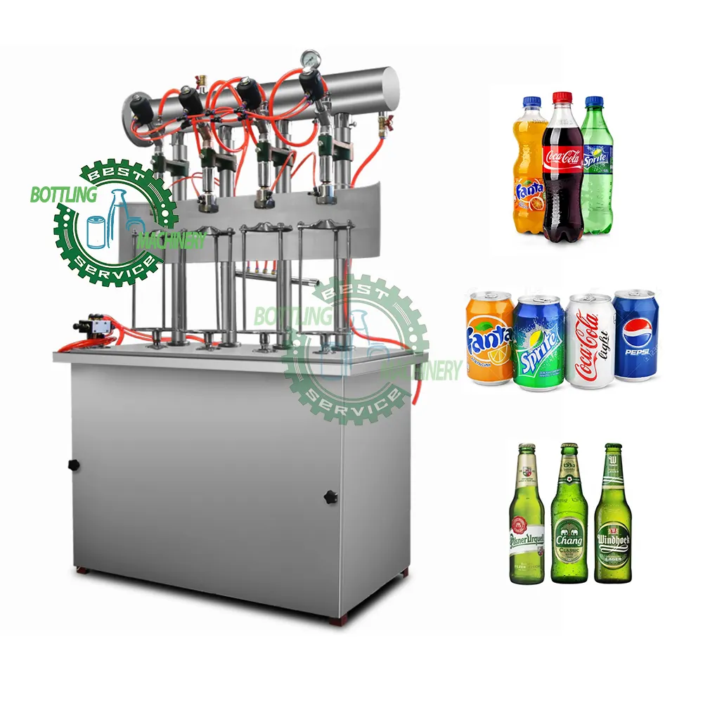 Halbautomat ische 500BPH bis 1000B/H 100ml bis 2L Glasflasche Kronen abdeckung 2 4-Kopf-Düse kohlensäure haltige Getränke füll linie