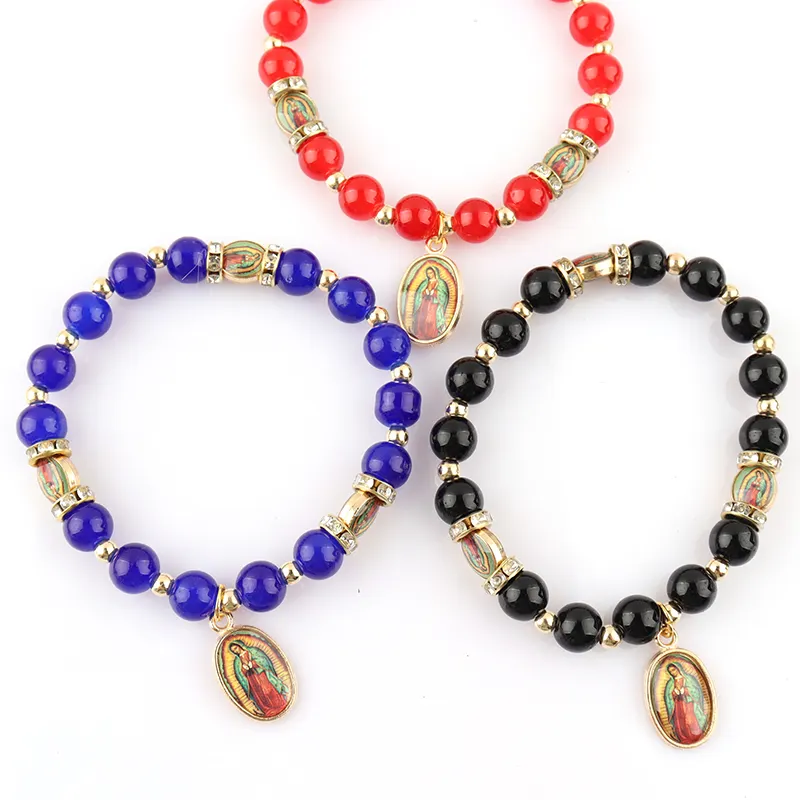 Handmade Christian Jesus Black Beads Virgin Mary Bracelets