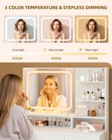 Coiffeuse avec miroir LED intelligent et station de charge, ensemble de coiffeuse blanche de 34,1 pouces avec tabouret rembourré