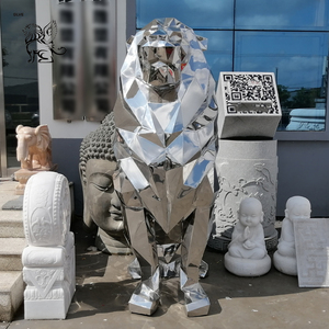 Decorazione dell'ingresso all'aperto arte moderna geometrica astratta a grandezza naturale animale scultura di statue di <span class=keywords><strong>leoni</strong></span> in acciaio inossidabile - Product Image 2