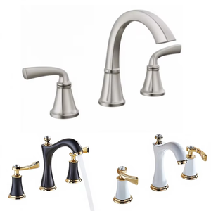 Robinet de salle de bain de luxe finition or mat, mitigeur de lavabo en laiton <span class=keywords><strong>à</strong></span> double poignée et 3 trous pour hôtels haut de gamme, villas et salles de bain. - Product Image 1