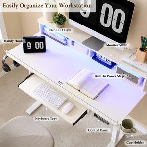 Chiều cao có thể điều chỉnh bàn với bàn phím khay, được xây dựng trong ổ cắm điện, Ergonomic ngồi đứng bàn cho nhà văn phòng, làm việc - Product Image 2