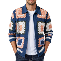Frühling Herbst Vintage Häkeln Gestrickt Herren Pullover Mantel Lässig Langarm Einreiher Aushöhlen Gestrickt Herren Strickjacke