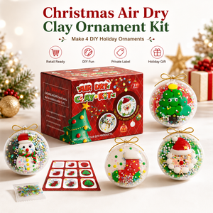 Christmas Air Dry Clay DIY Craft Kit 4 Ornaments Safe Non-Toxic Kids Art <b>Set</b> W/ Beads Glitter <b>Xmas</b> <b>Gift</b> OEM Private Label Bulk - Product Image 1