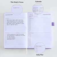 Agenda hebdomadaire et mensuel A5 en similicuir, couverture rigide, 3 pages par semaine, avec bande élastique, porte-stylo, logo personnalisé