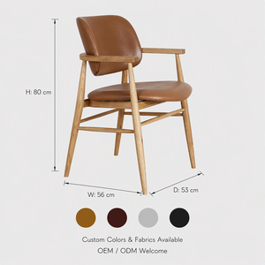 Fauteuil de salle à manger en chêne de style mi-siècle OEM&ODM, assise en cuir <span class=keywords><strong>caramel</strong></span>, dossier incurvé, pour hôtel, restaurant, café, vente en gros, usage commercial - Product Image 5