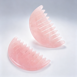 Peigne Gua Sha en pierre naturelle personnalisé avec logo, masseur de cuir chevelu en quartz rose et jade, outil d'<span class=keywords><strong>acupuncture</strong></span> pour la tête - Product Image 6