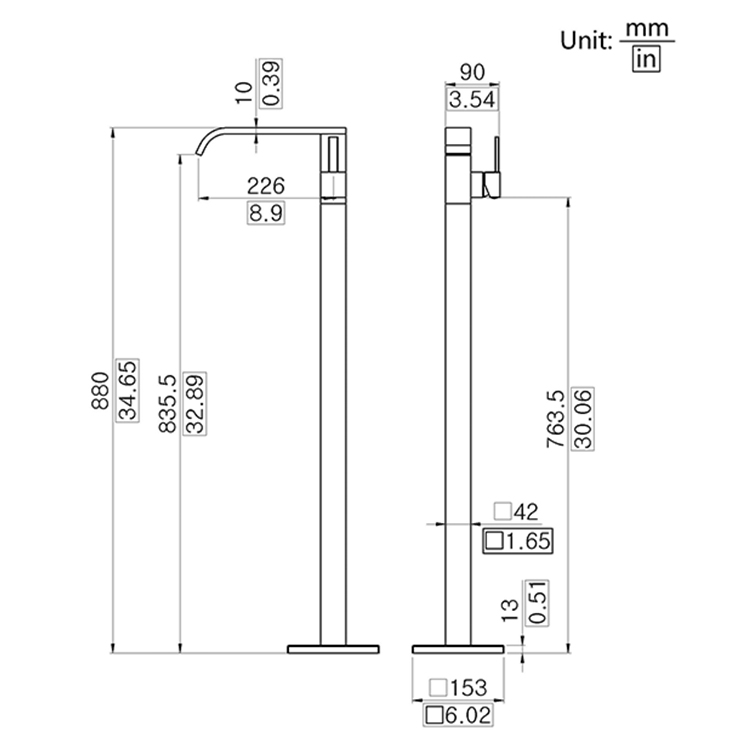 Bathroom Free Standing Bathtub Faucet Mixer Tap Contemporary Floor Mounted Bath Tap