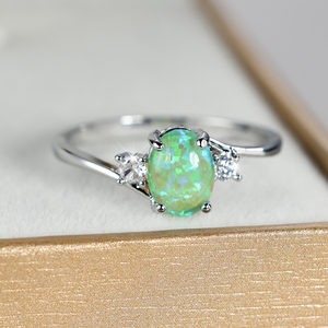 Vintage Femme Vert Blanc Opale de Feu Pierre Anneau Charme Argent Couleur Mince De Mariage Bijoux De Fiançailles Pour Les Femmes - Product Image 5