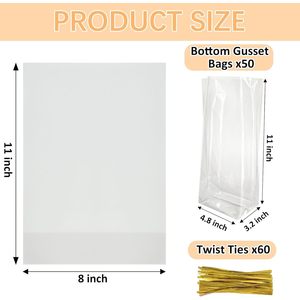 Bolsas de regalo con base de 8 x 11 pulgadas, 50 bolsas de celofán transparente con 60 ataduras de alambre para empaquetar regalos de fiesta, tazas de regalo - Product Image 2